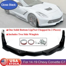 Stage 3 Front Lip Splitter & Side Winglets For Corvette C7 Z06 14-19 Gloss Black