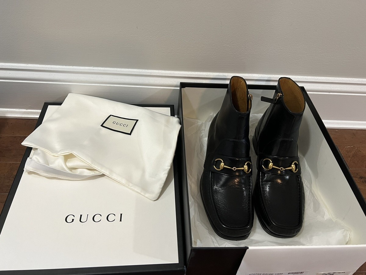 Gucci Mens Black Leather Chelsea Boots Bee Logo Zip Size 7 / US