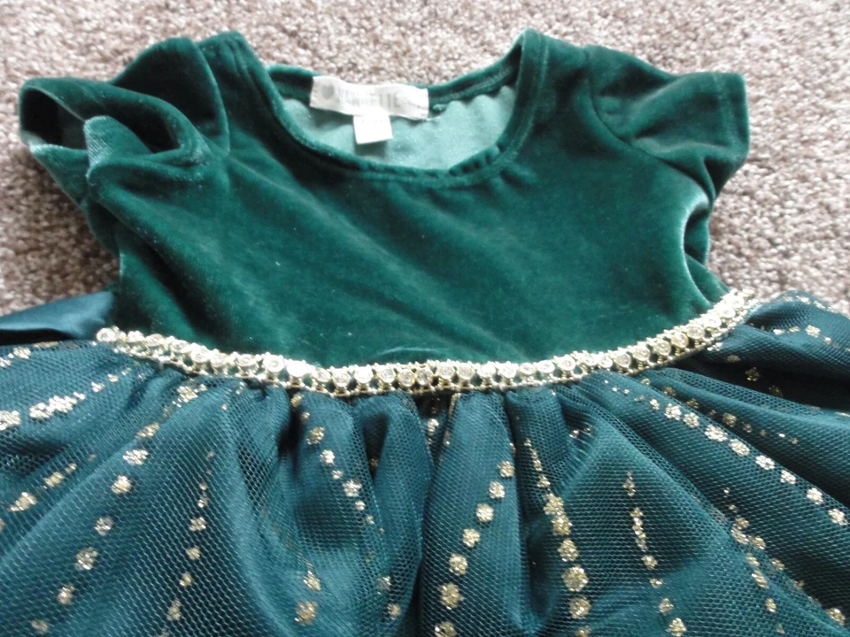 VESTIDO BEBÉ NIÑA ALFORJA VERDE ELEGANTE NAVIDAD VACACIONES 2 PIEZAS 6-9 MESES Foto 2 de 4