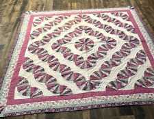 VTG Hand-Stiched Quilt Pinwheel 81" x 82  Full/Double Bed Size Pinks DAMAGED 