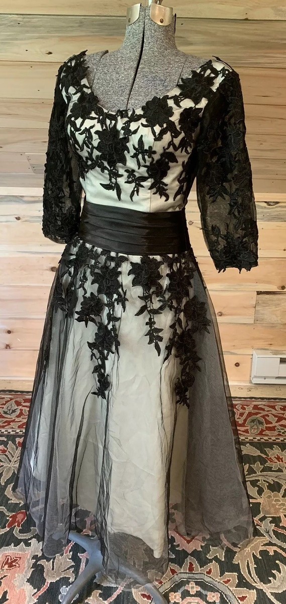 Quality Custom Vintage BLACK LACE Ivory Satin Formal Dress Lace Up Back US sz 2 | eBay Quality Custom Vintage BLACK LACE Ivory Satin Formal Dress Lace Up Back US sz 2 | eBay