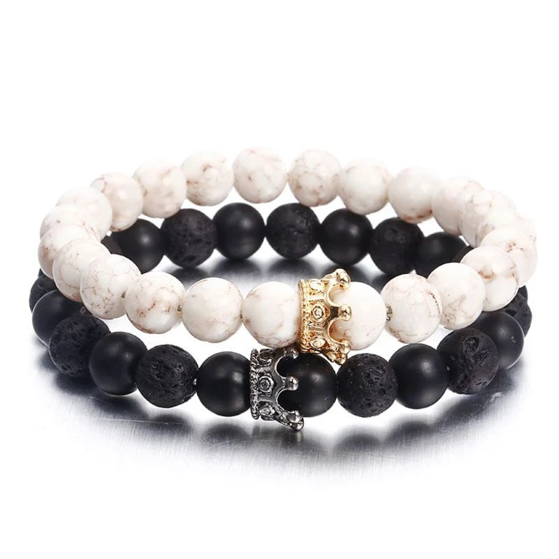 Black bead bracelet with crown deals