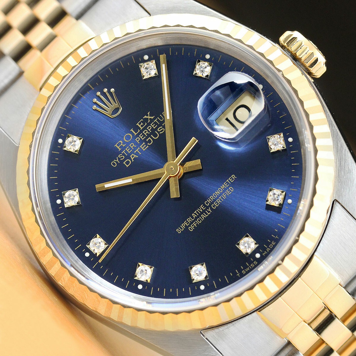 AUTHENTIC ROLEX MENS DATEJUST 16233 TWO-TONE FACTORY DIAMOND DIAL