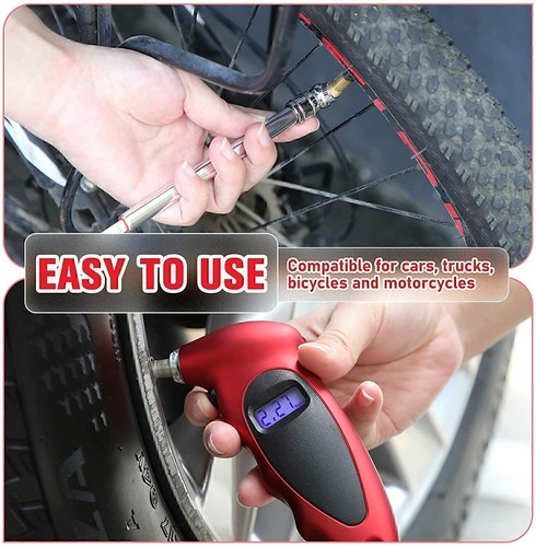 Digital LCD Tyre Tire Air Pressure Gauge Tester Tool Fits Auto Motorcycle Car UK - Picture 7 of 12