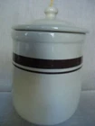 Vintage McCoy Pottery Cream w Brown Stripes Canister Cookie Jar and Lid 8" Tall