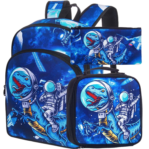 3PCS Dinosaur Backpack for Boys, 16" Kids Bookbag and Lunch Box