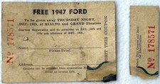 Original 1947 Ticket - Rialto Grand Theatre Raleigh Nc For 1947 Ford Contest