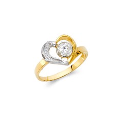 Kid 14k Yellow White Real Gold CZ Love Heart Children's Baby Ring Band Size 3