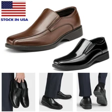 Men's Leather Lined Dress Loafers Easy Slip-on Square Toe Shoes