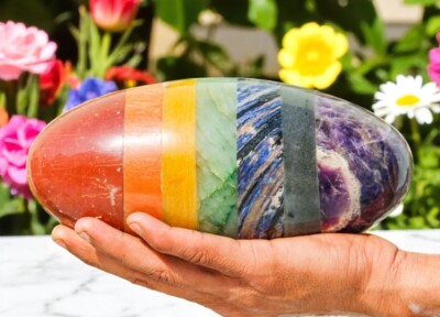 Riesiger 215 mm 7 Chakra Lingam handgefertigter Kristall Heilung metaphysisch...