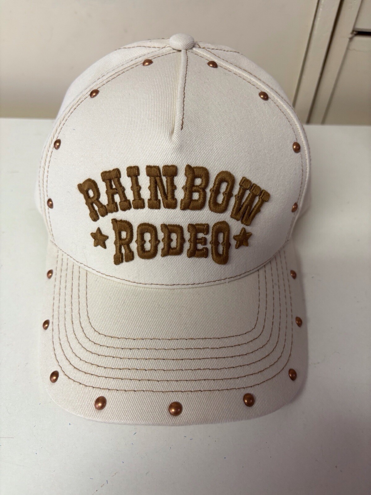 Levi’s Rainbow Rodeo LGBTQ Ball Cap/Hat Off White w/Brown Metal Studs Good Con.