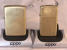 Vintage 1990’s His And Hers Brass Zippo Lighters 95/98 Free Gift Bags And Flints