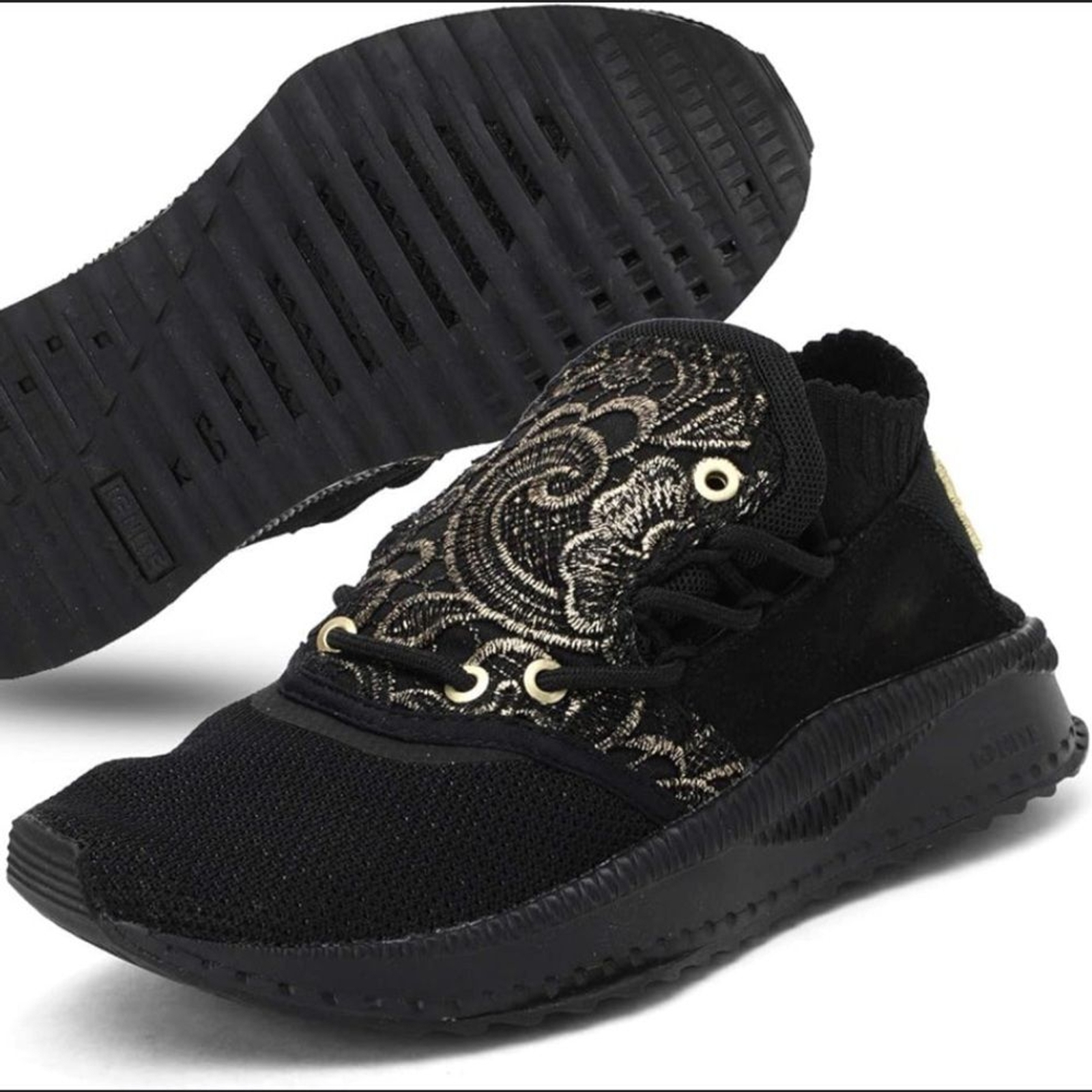 Puma Ignite Tsugi Shinsei Mesh Lace Black Gold Women Trainers 367281 01 ...