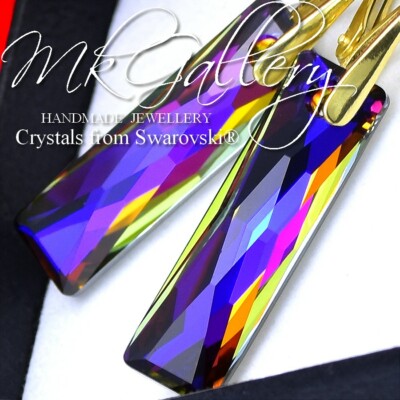 GOLD PL 925 SILVER EARRINGS BAGUETTE 25mm CRYSTALS