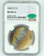 1883-CC NGC & CAC MS66+* Star Morgan Silver Dollar Rainbow Toning