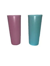 TUPPERWARE Vintage 16 Oz Cups Pink Blue #107 Plastic Set Of Two