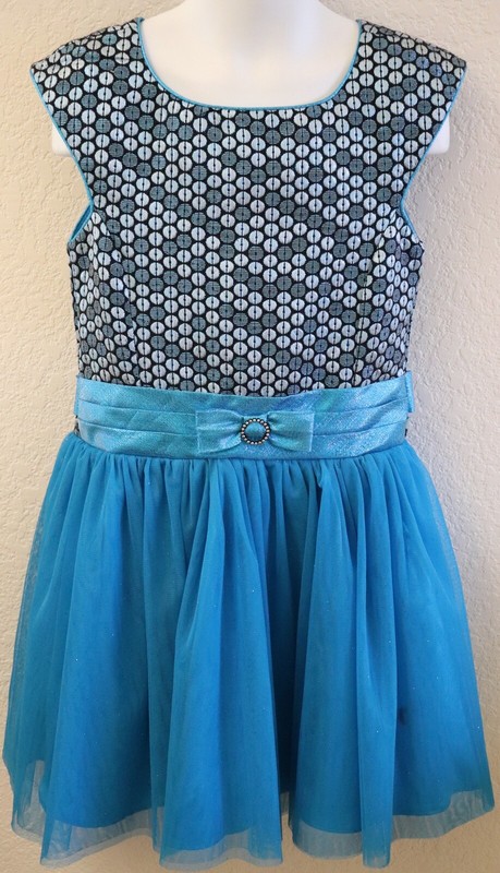 JONA MICHELLE Girls Blue Teal  Metalic Top Tulle Skirt Party Dress Sz. 6 Used