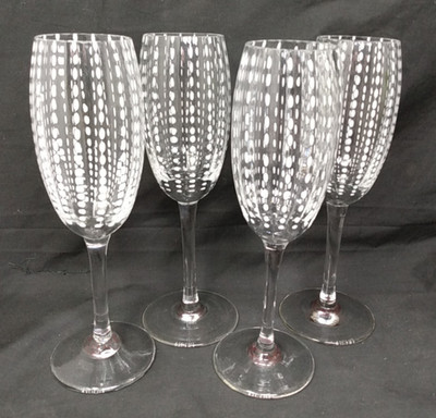 HTF 4 Zafferano Vietri Perle Clear  Hand Blown Glass  Fluted Champagne 8.5'' Tall