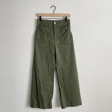 Anthropologie Maeve Pants Womens 27 High Waist Wide Leg Green Utility Cropped