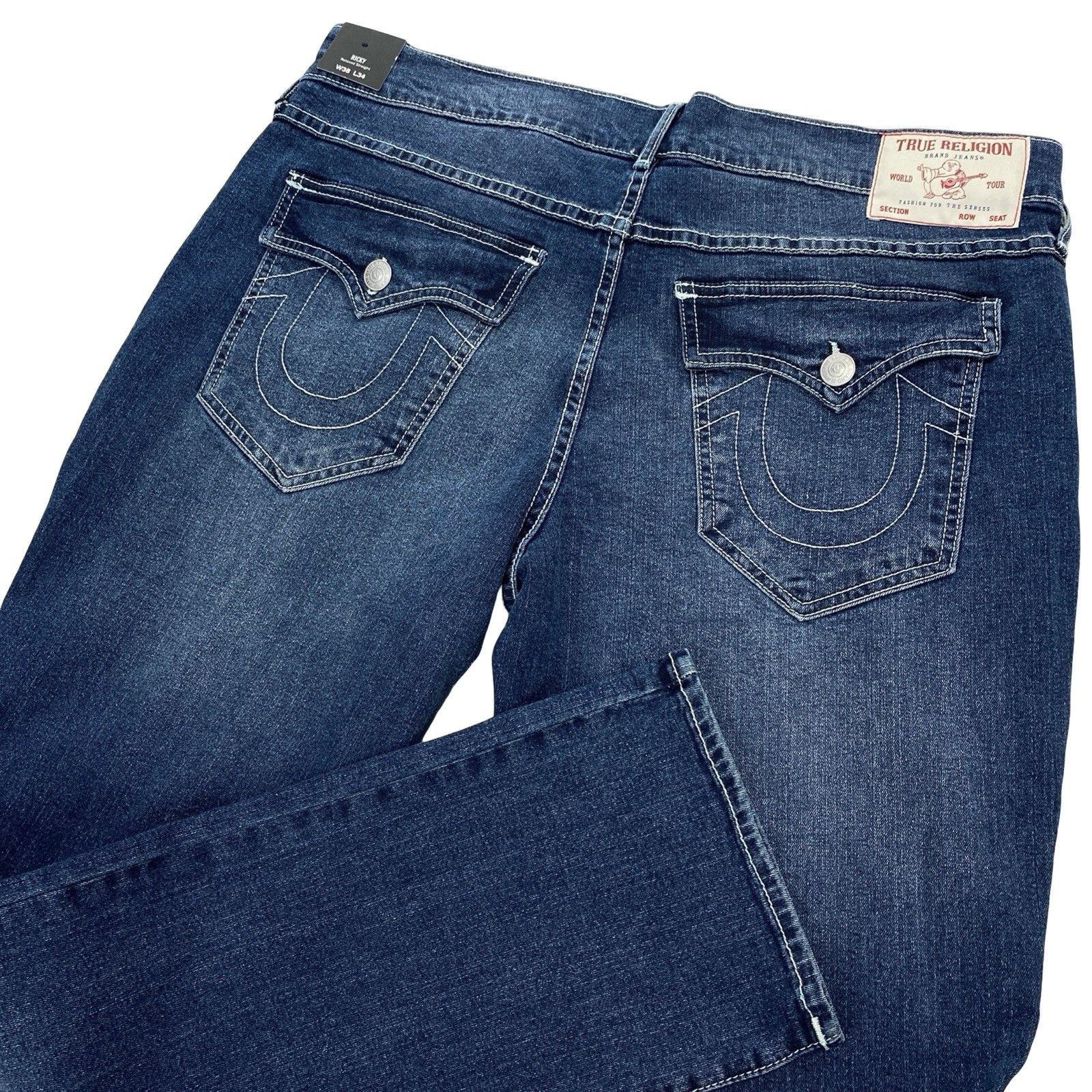 True Religion Ricky Relaxed Straight Flap Mens Jeans Size 38 x 34 Stretch Fit 10590₽