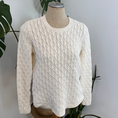 Jeanne Pierre Cream Cable Knit Sweater Crew Neck Long Sleeve Cotton Women S