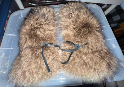Vintage 70's Real FUR/leather palm MITTENS Gloves MENS Sz 13'' Insulated Nice BIN
