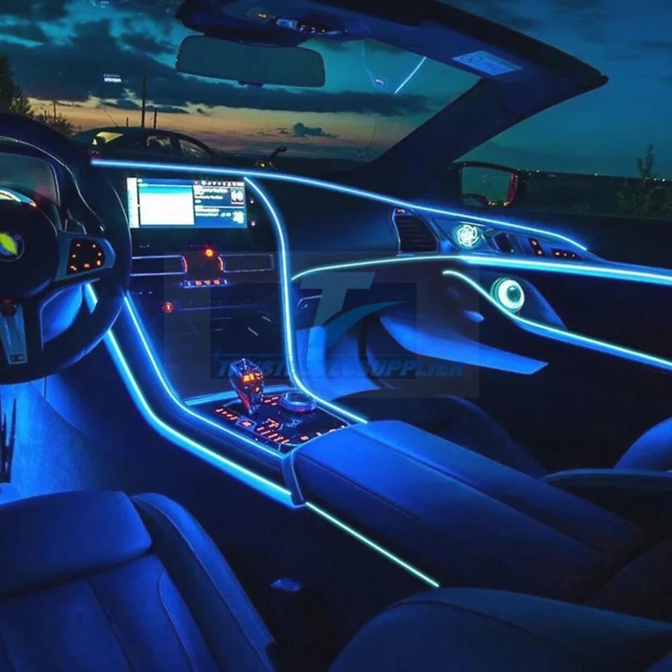 Kit de iluminación ambiental tira óptica brillante borde de luz de neón interior de automóvil LED Foto 4 de 4