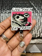 FUNNY, Live Fast Eat , Badge Reel, Teacher, Nurse, ID Badge holder, Tech, cute
