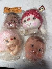 Vintage lot 4-2 Darice Doll Heads with Hands plus 2 heads 1 black 1 white NOS