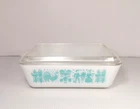 PYREX 503 Refrigerator Dish Vintage 1950s Amish Butterprint Turquoise W/ Lid