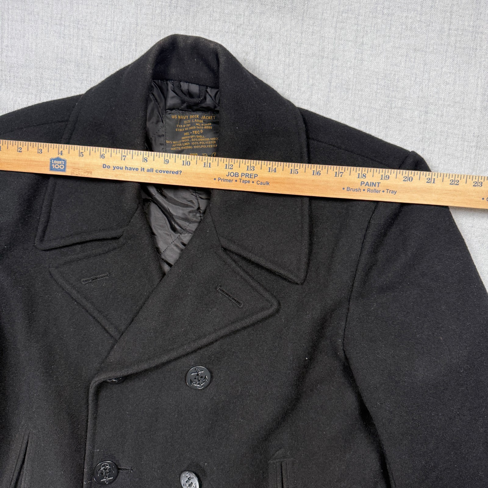 Mil-Tec US Navy Deck Jacket Black Wool Blend Peacoat Quilted Lined Size L Large