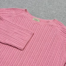 L.L. Bean Cable-Knit Sweater Womens Medium Pink Pullover Crew Neck Long Sleeve