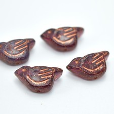 11x22 mm Bird - 2 Beads - Rosewood Copper Finish - Czech Glass