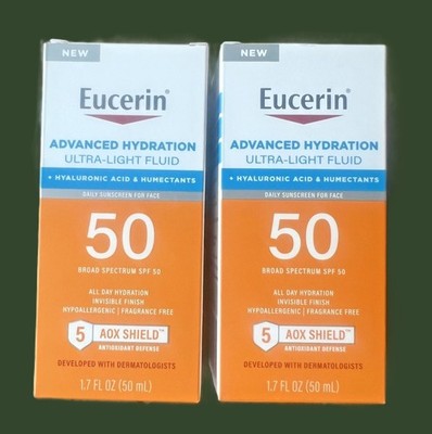 Eucerin Advanced Hydration Ultra-Lightweight Sunscreen x 2. SPF 50, Exp 08/2026