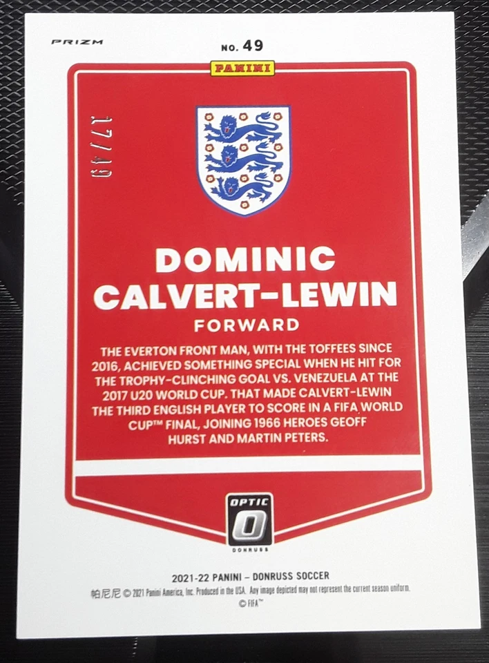 2021 Panini Donruss Road to Qatar Optic Orange /49 Dominic Calvert-Lewin  - Image 2 of 2