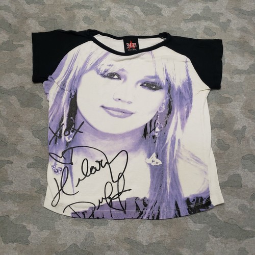 Vintage Hilary Duff Shirt Womens Medium Baby Tee White Short Sleeve Y2k