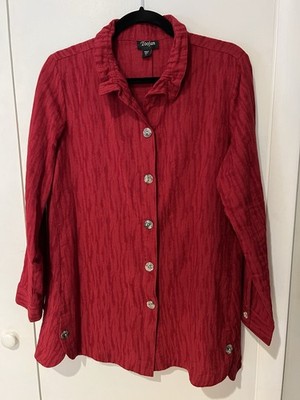 Toofan Womens Size Medium Textured Red Top Blouse Button Up Shirt