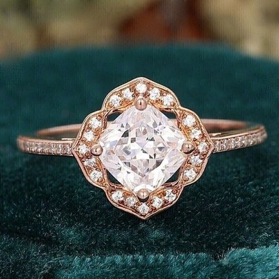 2Ct Cushion Cut Simulated Diamond Engagement Ring 14K Rose Gold Plated