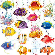 36Pcs Tropical Fish Hanging Swirls under the Sea Party Decor Ocean Themed Party