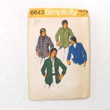Simplicity 6643 Vintage 1974 Mens Shirt-Jacket Pattern Sz 40 Cut Complete