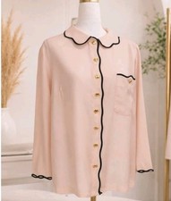 Vintage Blush Pink Gold CC Buttons w Black Trim Blouse Sz M READ 
