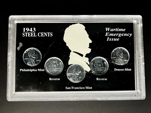 UPM American Coin Treasures 1943 P/D/S Steel Cents War Wheat Penny 5-Coin Set