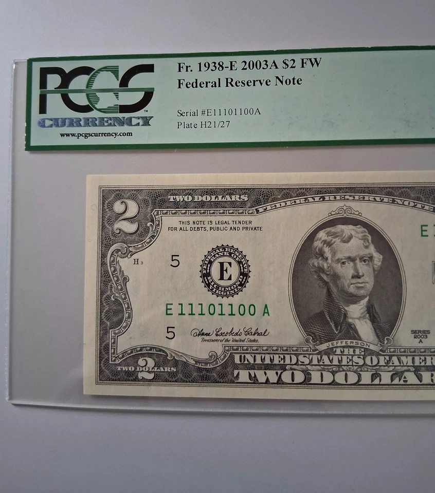 TRUE BINARY 0's and 1's $2 Two Dollars Note Number #E 11101100 A PCGS 66 PPQ - Image 3 of 4