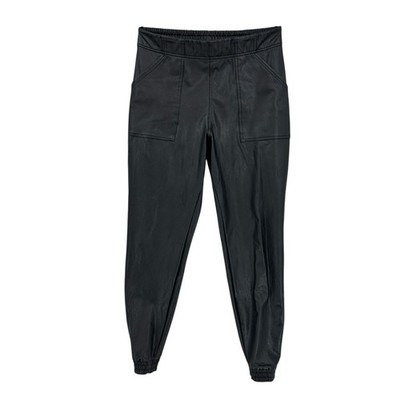 SPANX Jogger Pants Faux Leather XL Stretch Elastic Waist Black Pockets W001