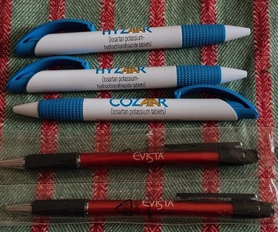 Lot of 5 Various PENS Drug Rep Pharmaceutical Promo Medical HYZAAR COZAAR EVISTA