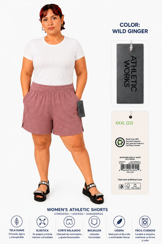 Athletic Works Women's 5" Shorts XXL 22 Wild Ginger Elastic Waist Pockets NWT
