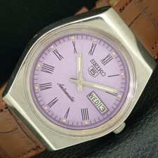 VINTAGE SEIKO 5 AUTOMATIC 6309A JAPAN MENS PURPLE COLOR DIAL WATCH a708306-1