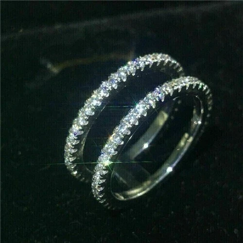 D Color Moissanite Eternity Band 925 Silver Stackable Wedding Ring Size 7