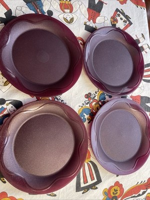 Tupperware 8'' Microwave Reheatable Small burgundy  Dessert Party Plates-4 In Set