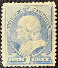 1887 US 1c Franklin Stamp Unused HR VF/XF Trimmed Perfs, SC#212 CV$145